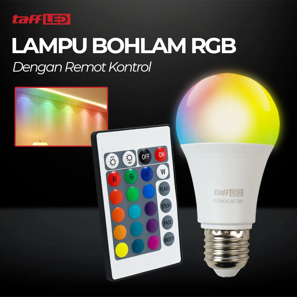 TaffLED Lampu Bohlam LED RGBW with Remote E27 16 Color 3W - BONDA B2