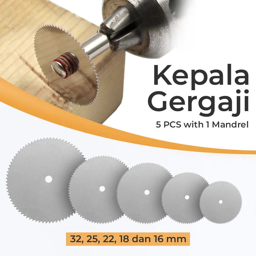 TaffHOME Kepala Gergaji Wheel 5 PCS with 1 Mandrel for Dremel Rotary - BK02