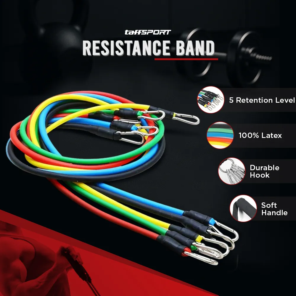 TaffSPORT Resistance Band Set Fitness Gym Yoga Pilates 11 PCS - YR2-11