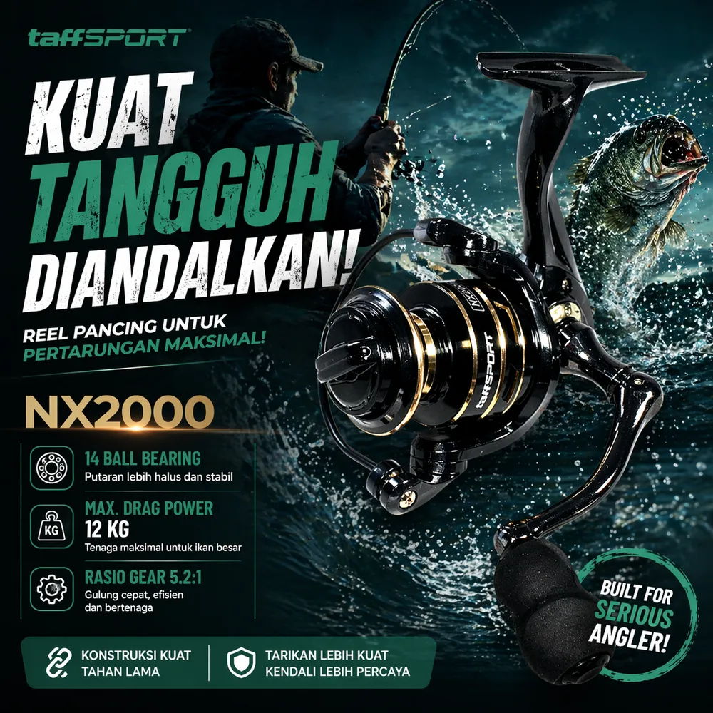 TaffSPORT Reel Pancing Spinning Fishing Reel 5.2:1 2000 - NX2000