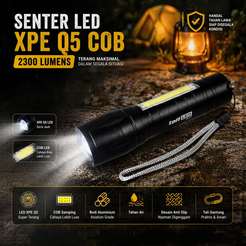 TaffLED Albinaly Senter LED COB XPE Q5 Rechargeable 2300 Lumens - 1517