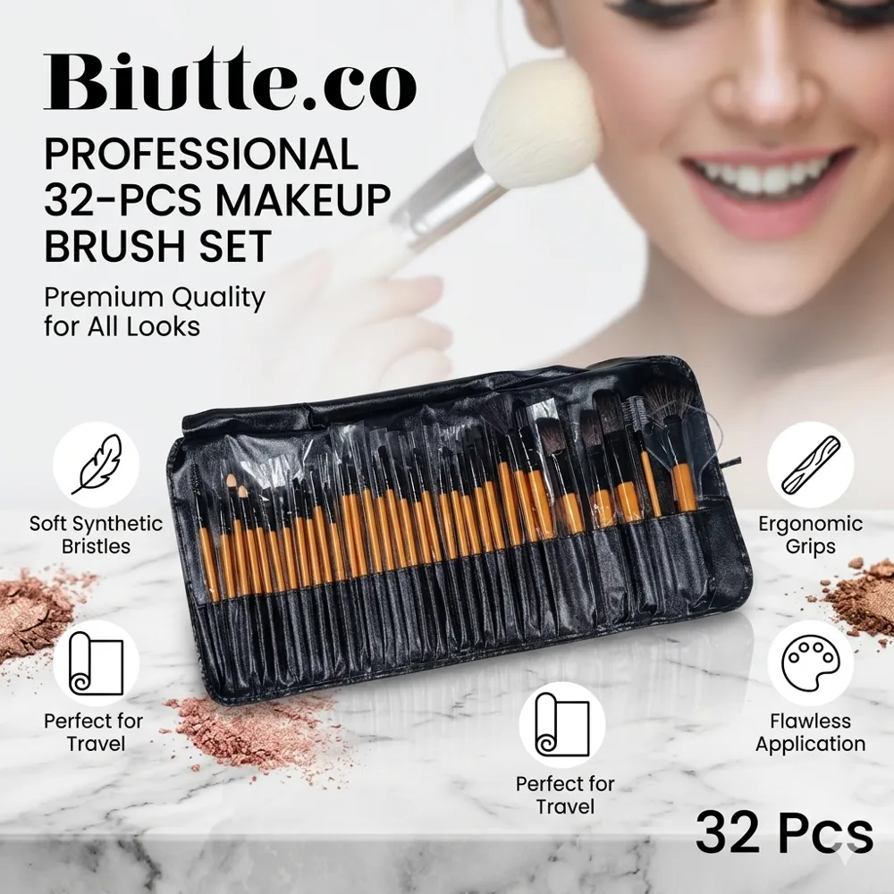 Biutte.co Set Professional Brush Make Up 32PCS dengan Tas Penyimpanan - MAG5170