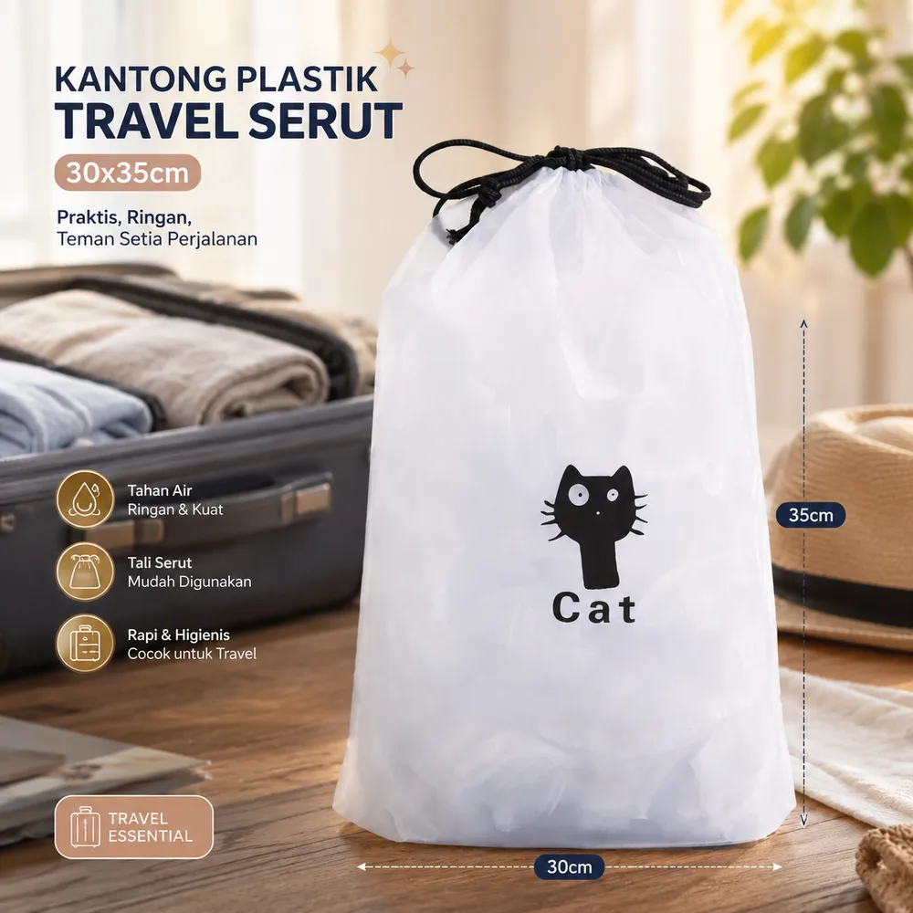 TaffPACK Kantong Plastik Travel Serut Drawstring Pouch 30x35cm 1 PCS - VB-71