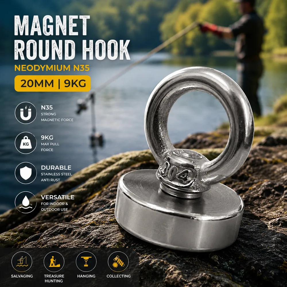 Taffware Magnet Gantungan Round Hook Strong Neodymium N35 20mm - M4