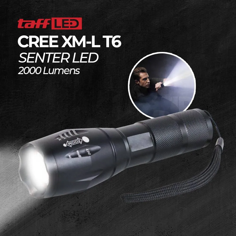 TaffLED Senter Tactical LED Mini Flashlight Cree XM-L T6 2000 Lumens - E17