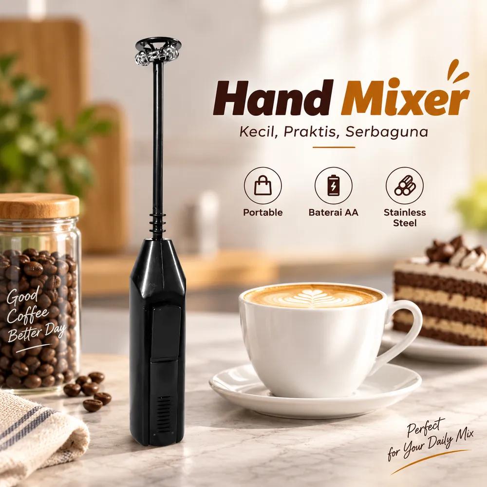 One Two Cups Hand Mixer Mini Pengocok Telur Kopi Milk Frother Battery - HMP35
